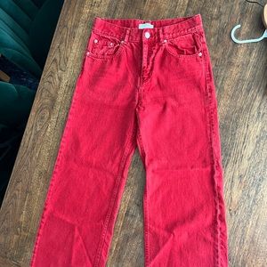 Zara red wide leg cropped jeans size 4